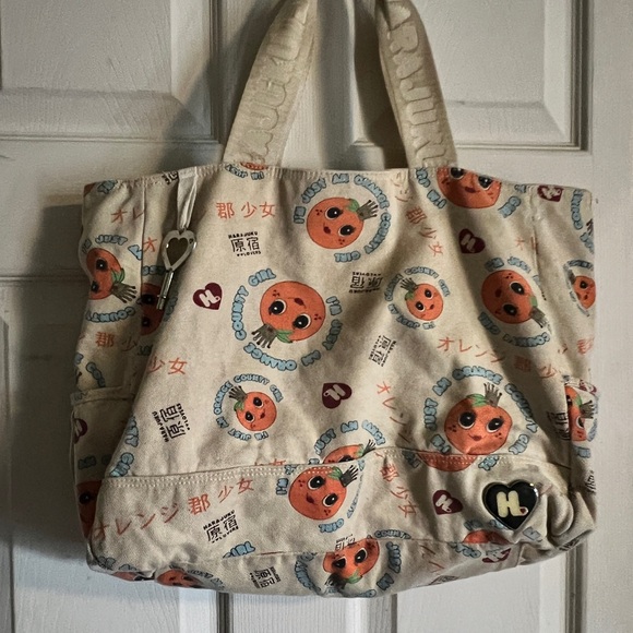 Harajuku Lovers Handbags - Harajuku Lovers  Beige Tote Bag with Cartoon Print